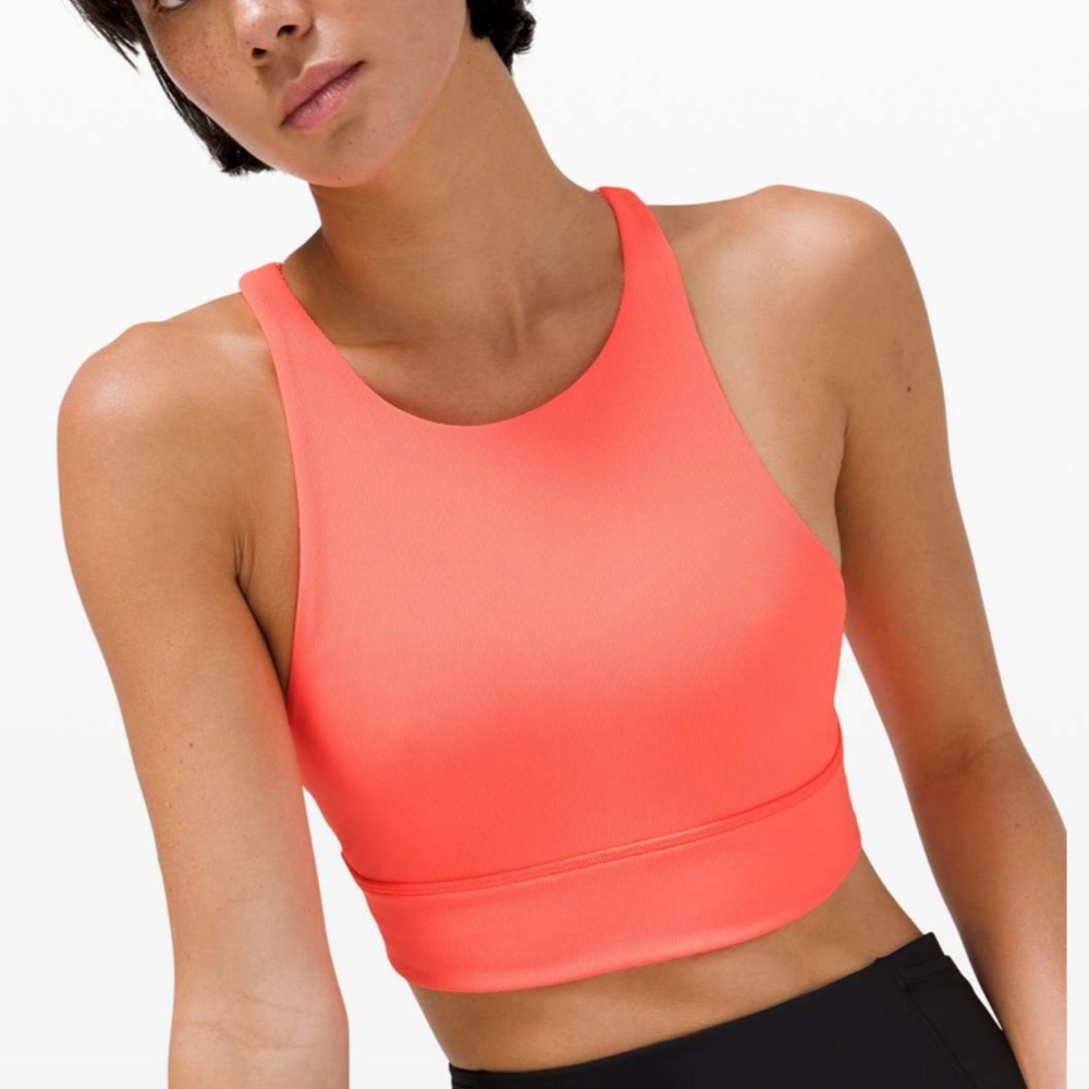 Lululemon high neck long line energy bra ribbed sunset size 4